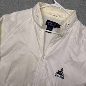 Vintage Duckster Jacket Womens XL White Nylon Sea Pines Nautical Zip Windbreaker